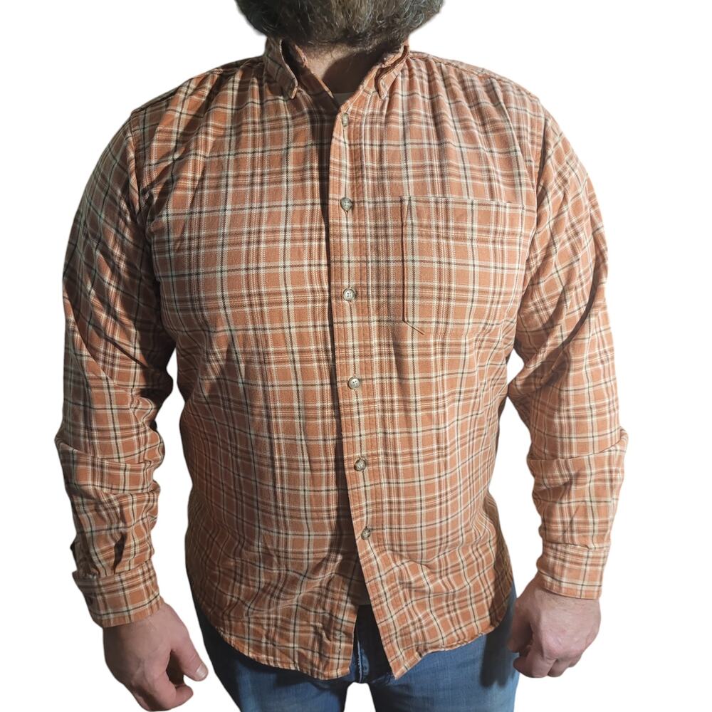 Vintage LL Bean Orange Plaid Flannel Shirt Cotton Gorpcore Outdoors Button Up